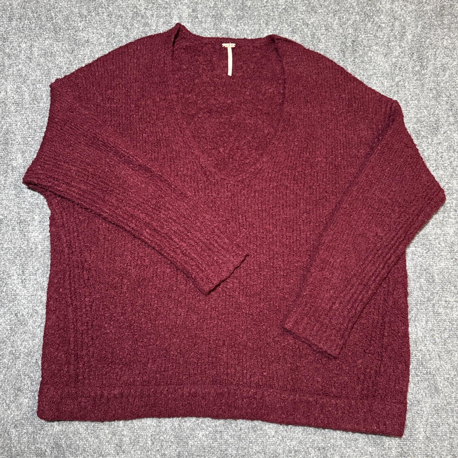 Free People Alpaca Blend Oversized V Neck Long Sleeve Sweater Womens S Burgundy