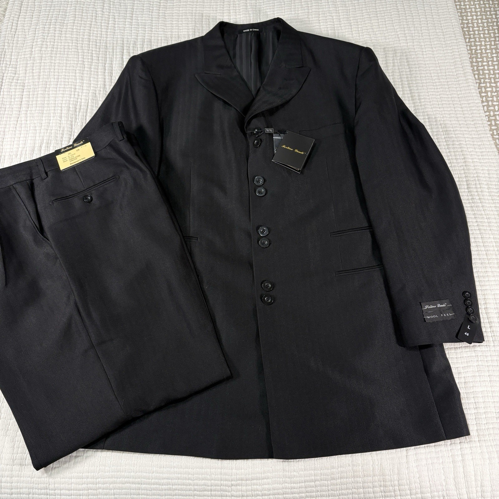 NEW Fortino Landi Suit Mens Black 46L Jacket 40 Pants Career Business Corpcore