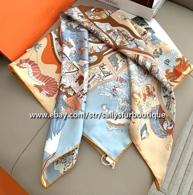 Sallys Heavy 18 Momme Twill Silk Wrap Scarf Horse Print Double Face Shawl 35″