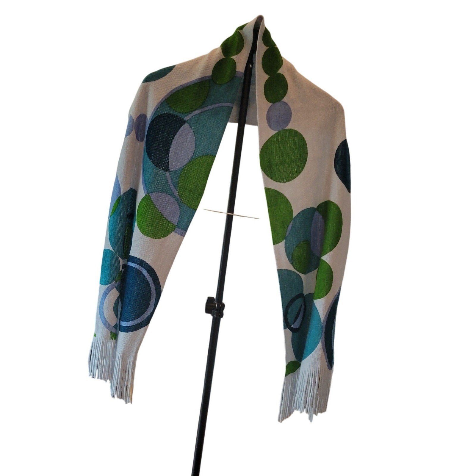 Frank Lloyd Wright Scarf Imperial Circles Blue Green Geometric Fringe Knit NEW