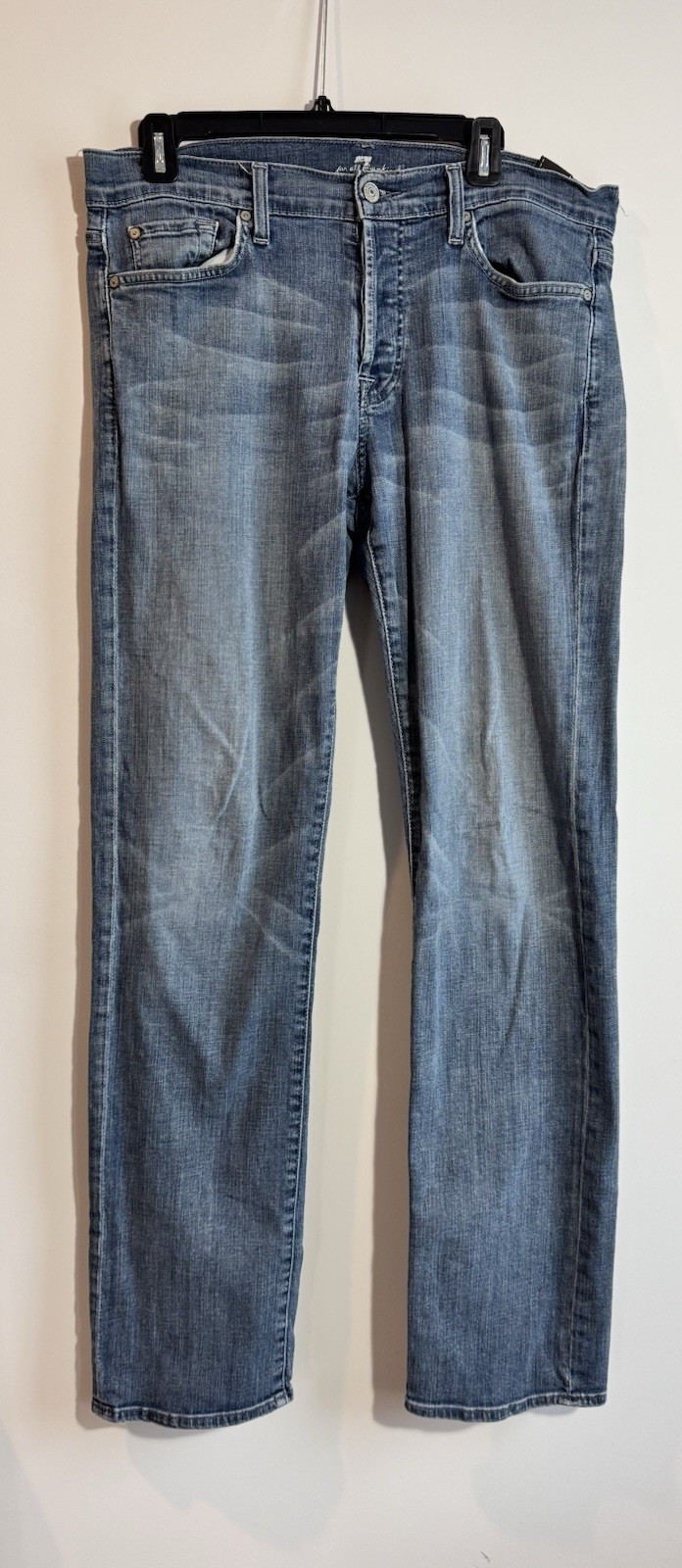 7 For All Mankind men’s Straight Jeans Blue Medium Wash Distressed Pockets