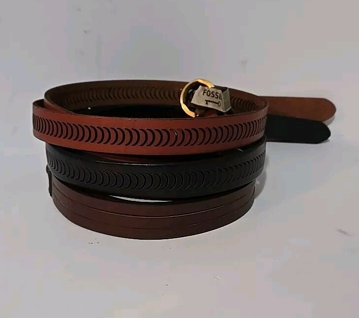 Fossil Belts- Set of 3 Medium Narrow Belts EUC Dark Brown, Light Brown, Black