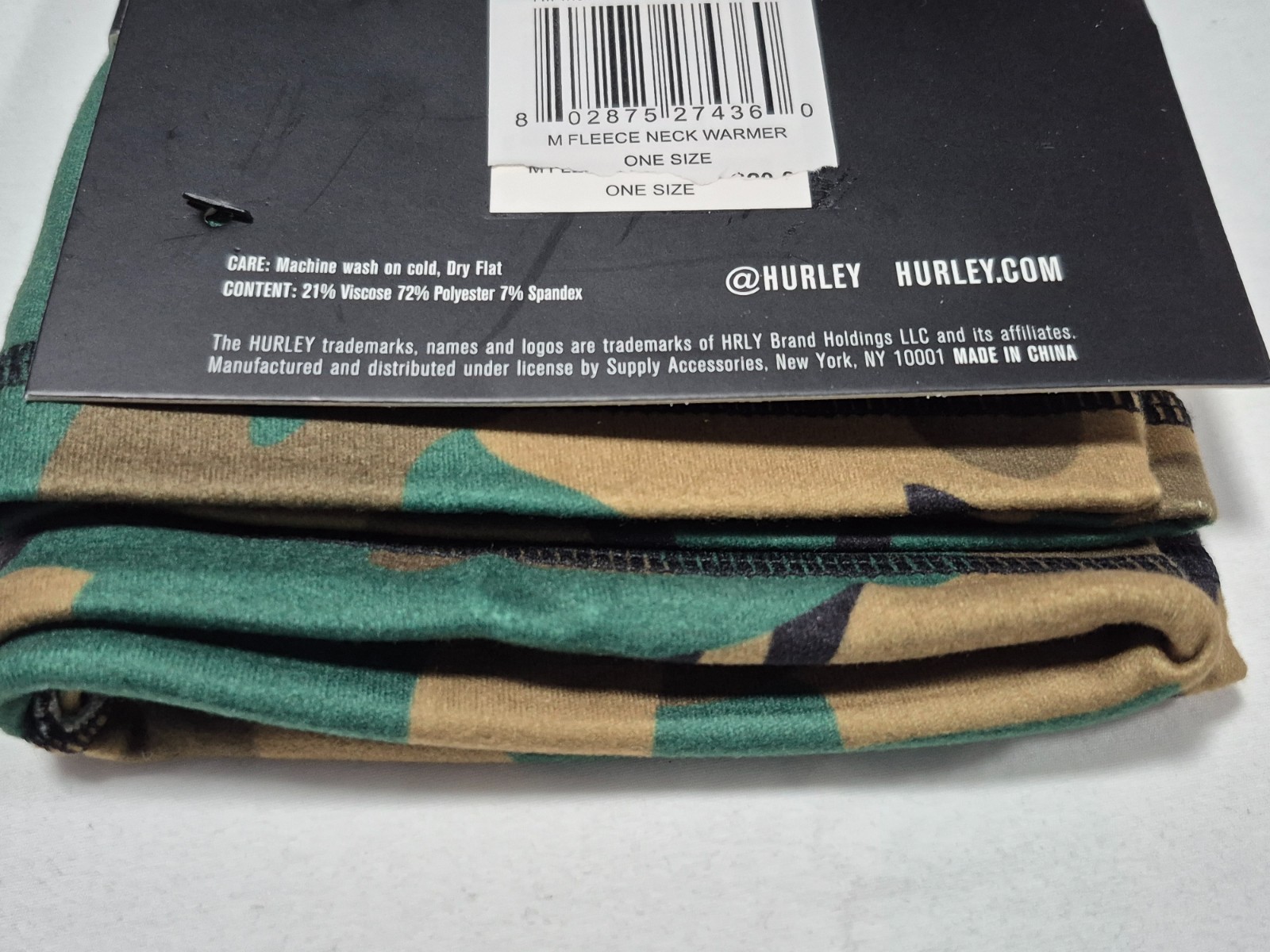 Hurley Multi-Functional Seamless Wear Gaiter Face Neck Warmer One Size Microflec