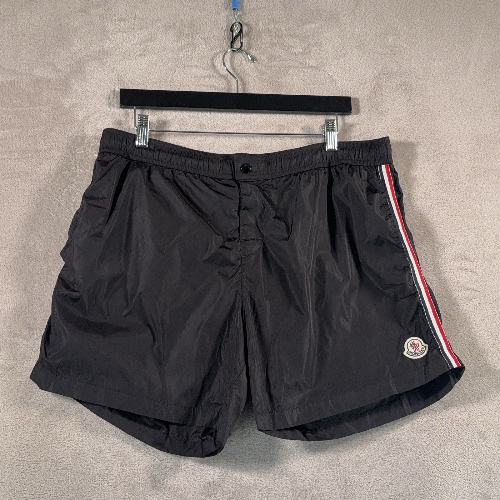 MONCLER Logo Swim Shorts Mens Size XXL Black Striped Tricolor Trunks Casual