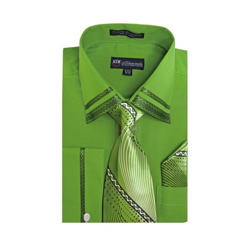 Fortino Landi Men’s French Cuff Dress Shirt with Tie and Handkerchief SG28