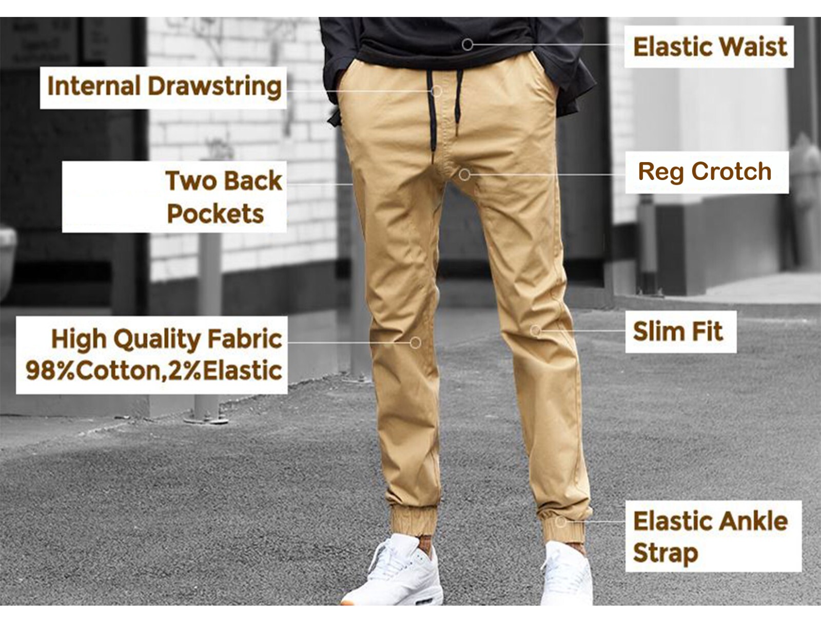 Men’s TWILL Joggers Pants Cottton Stretched Casual Active Sports USA SIZE S-3XL