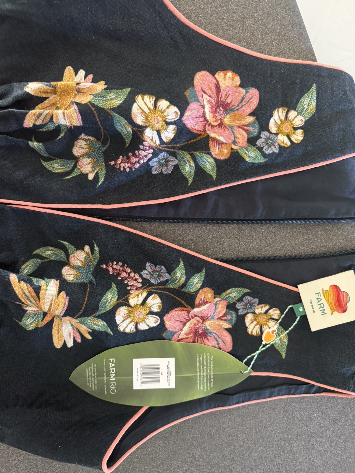 NWT AUTH FARM RIO Dark Blue Maira Floral Premium Linen Midi Dress Sz MEDIUM M