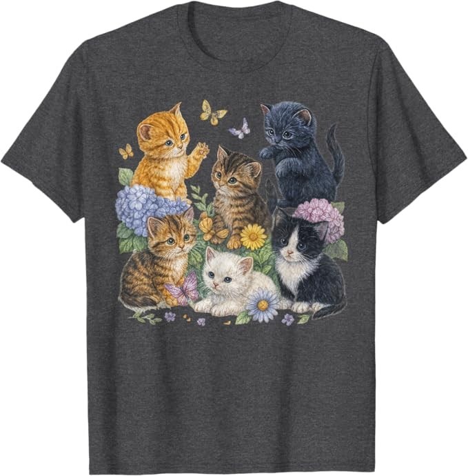 Cat Flower Floral Cute Kitten Vintage Flowers Art Cat Lover T-Shirt