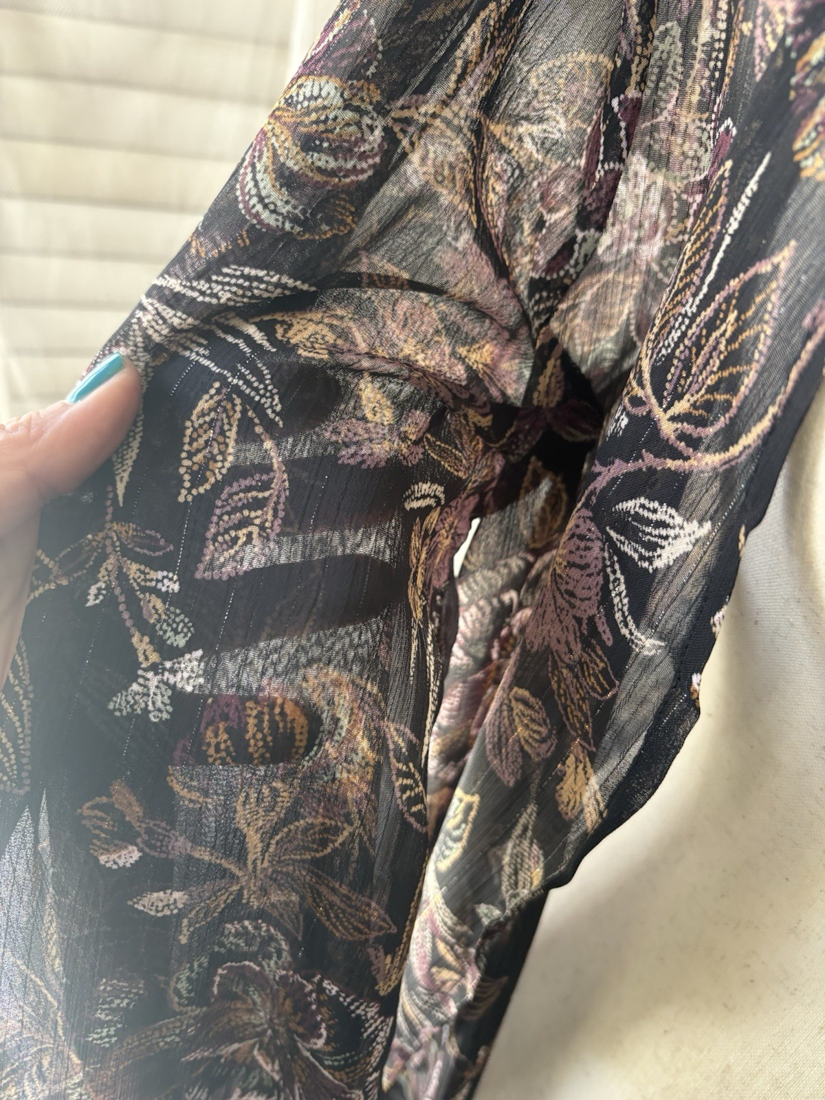 maurices Sheer Floral Open-Front Kimono Black Multicolor Long Sleeve Chiffon M