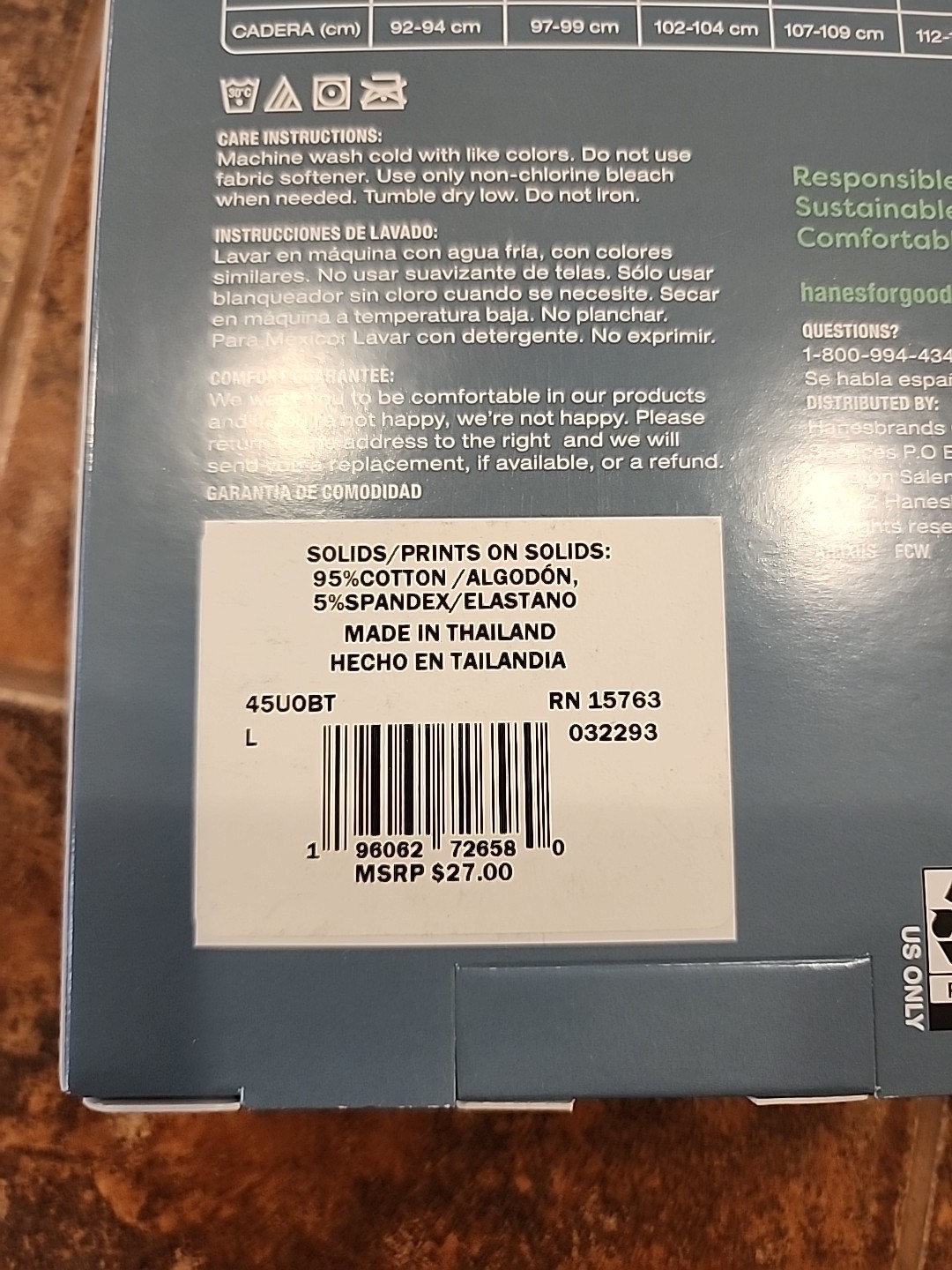 Hanes Ultimates Women’s Cotton Stretch Thong Panties New 7/L Blue white 2 3packs