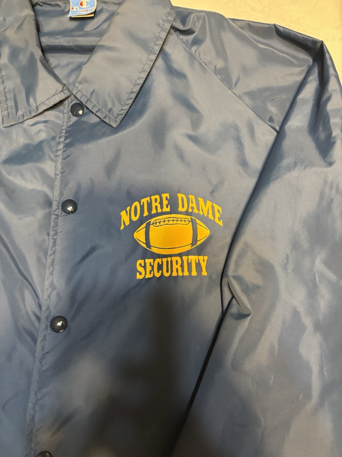Champion Notre Dame Security Blue Snap-Front Coach Jacket Men’s XL RN 26094
