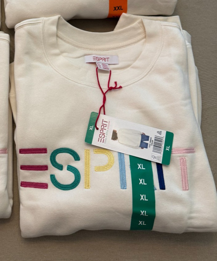 Esprit Women’s XL White Crewneck Pullover Sweatshirt Cotton Fleece Logo