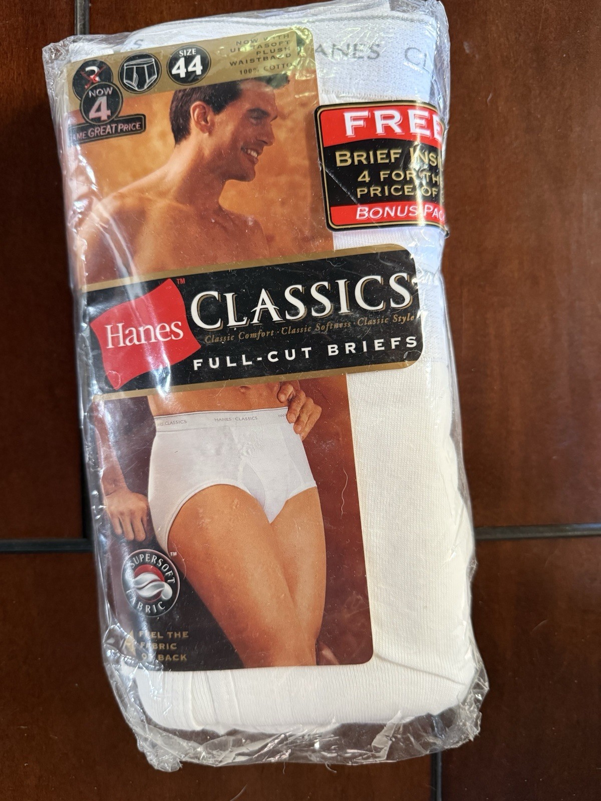 Vintage 2001 Hanes Classics Full-Cut Briefs 7760P4 4-Pack Cotton White Size 44
