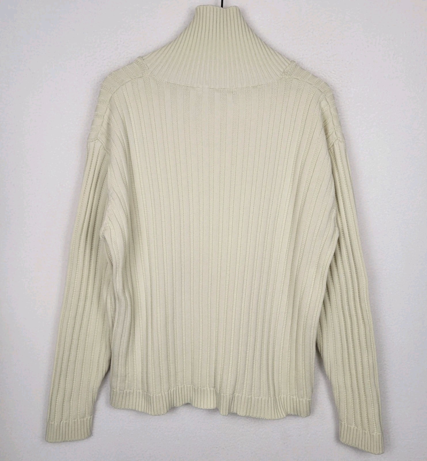 Lavane New York Ribbed Knit Sweater XL Cream Shawl Collar Minimalist Cozy
