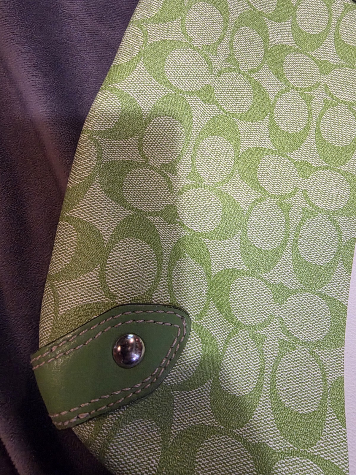 Vintage Coach Heritage Stripe hobo bag in a lime green & white signature canvas