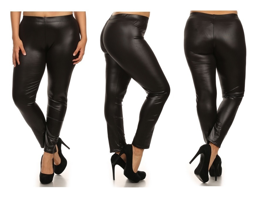 NEW FAUX LEATHER SHINY LIQUID METALLIC LEGGINGS SLIM REG PLUS PANTS S M L XL 2X