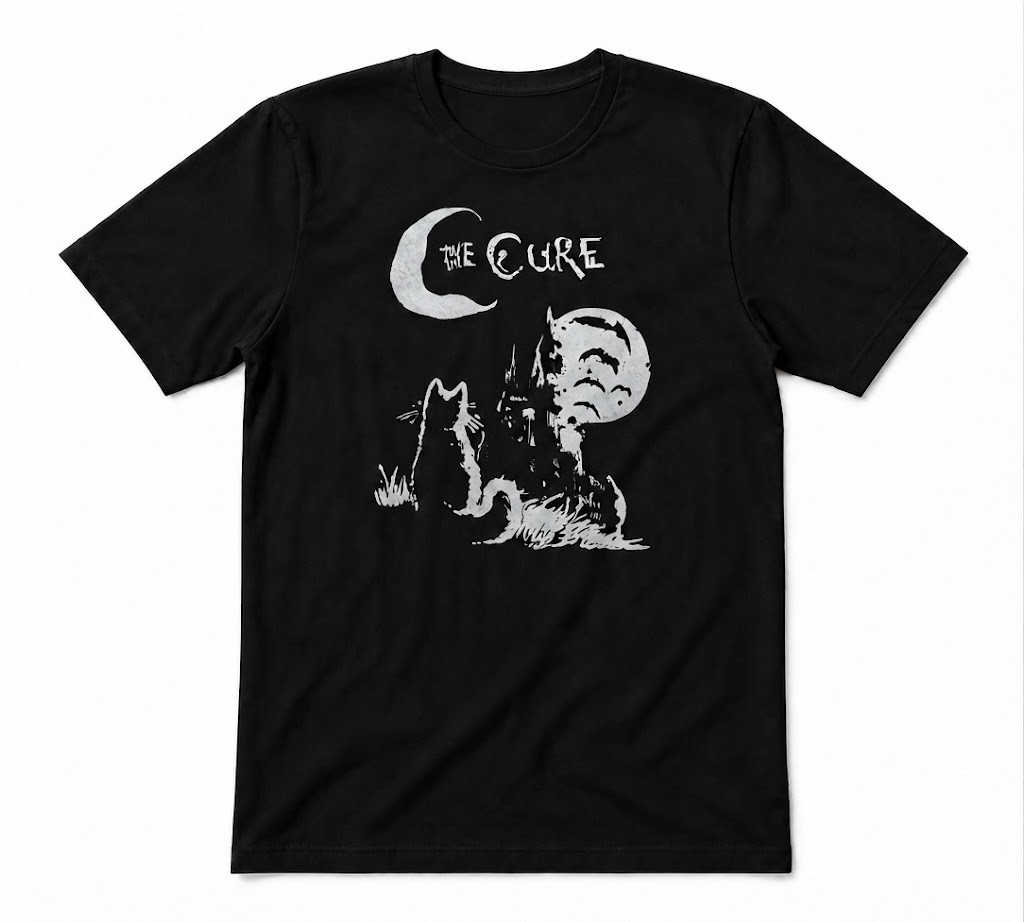 Cure Cat Moon Funny Cat Lover Cute Cat The Cure Unisex Black T-shirt