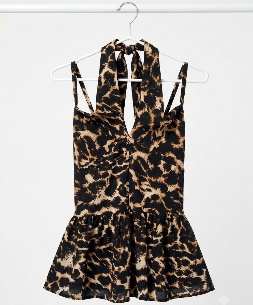 NWT Walter Baker Animal Print Halter Top Blouse Brown Leopard Sleeveless S