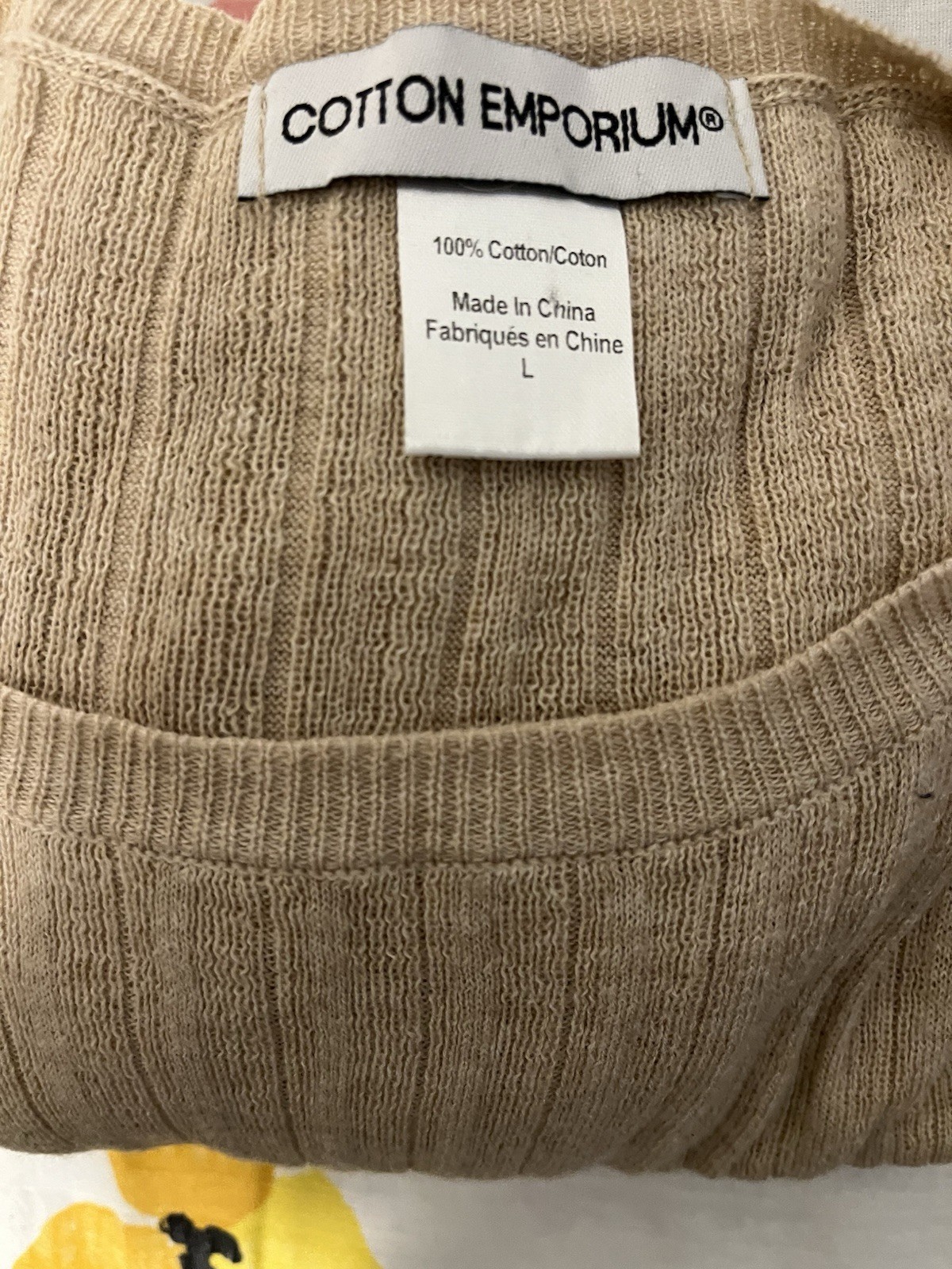 Cotton Emporium Womens Beige Ribbed Knit Crewneck Long Sleeve Sweater L