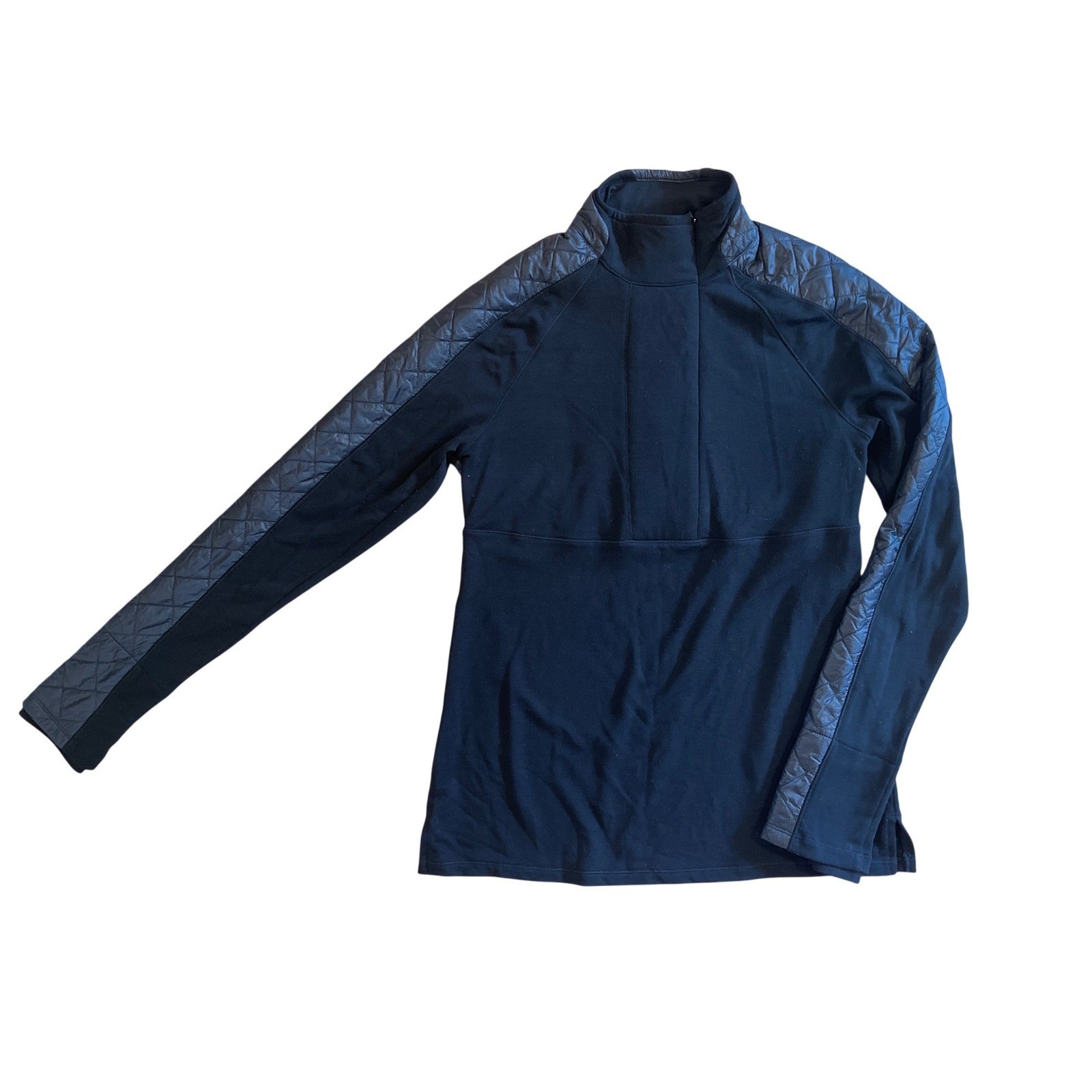 Athleta Vortex Black Quilted Hybrid Quarter Zip Pullover Sweatshirt Med Gorpcore