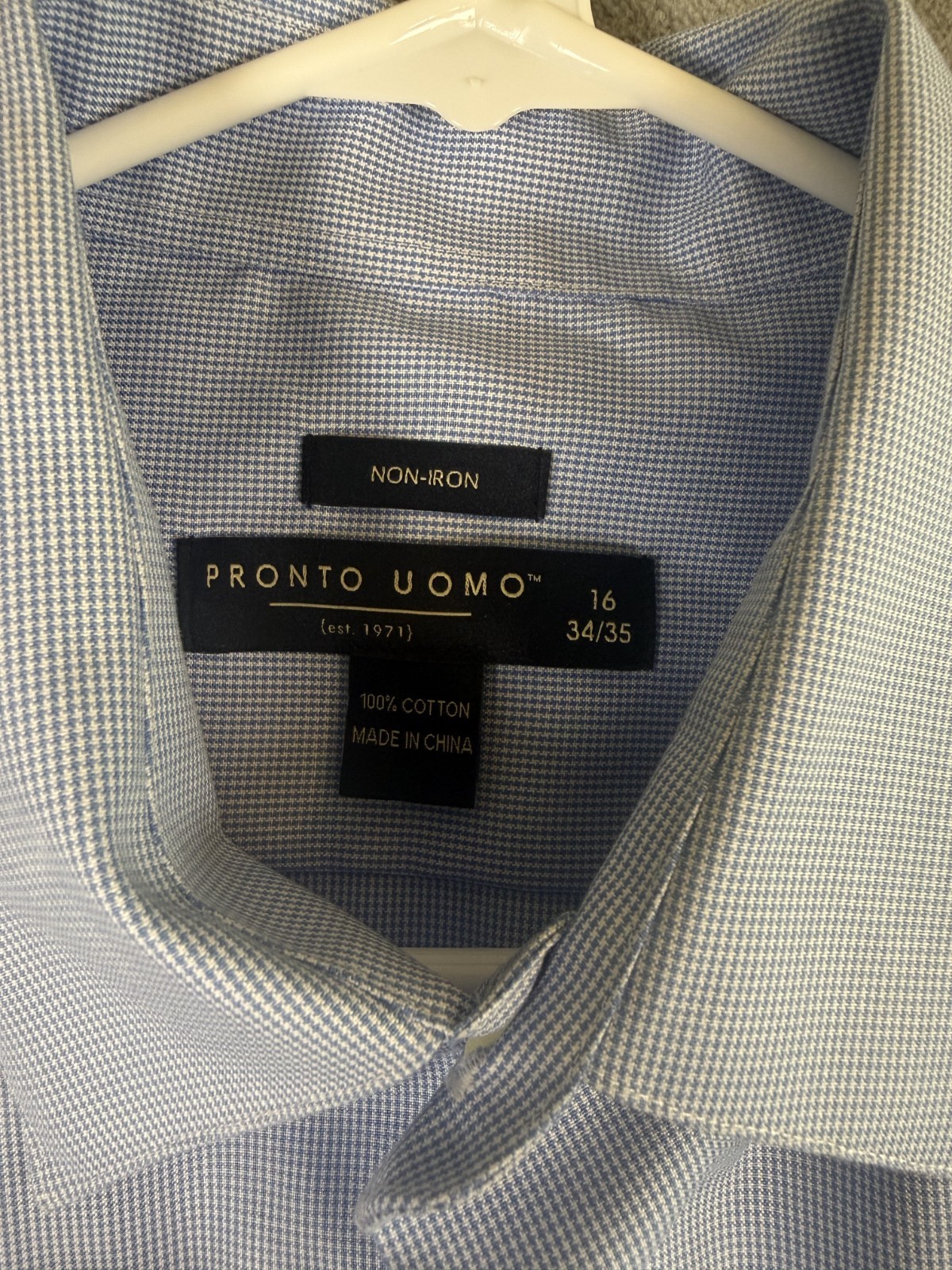 Pronto Uomo Men’s Button Down Shirt Long Sleeve Sz. 16 34/35 Blue