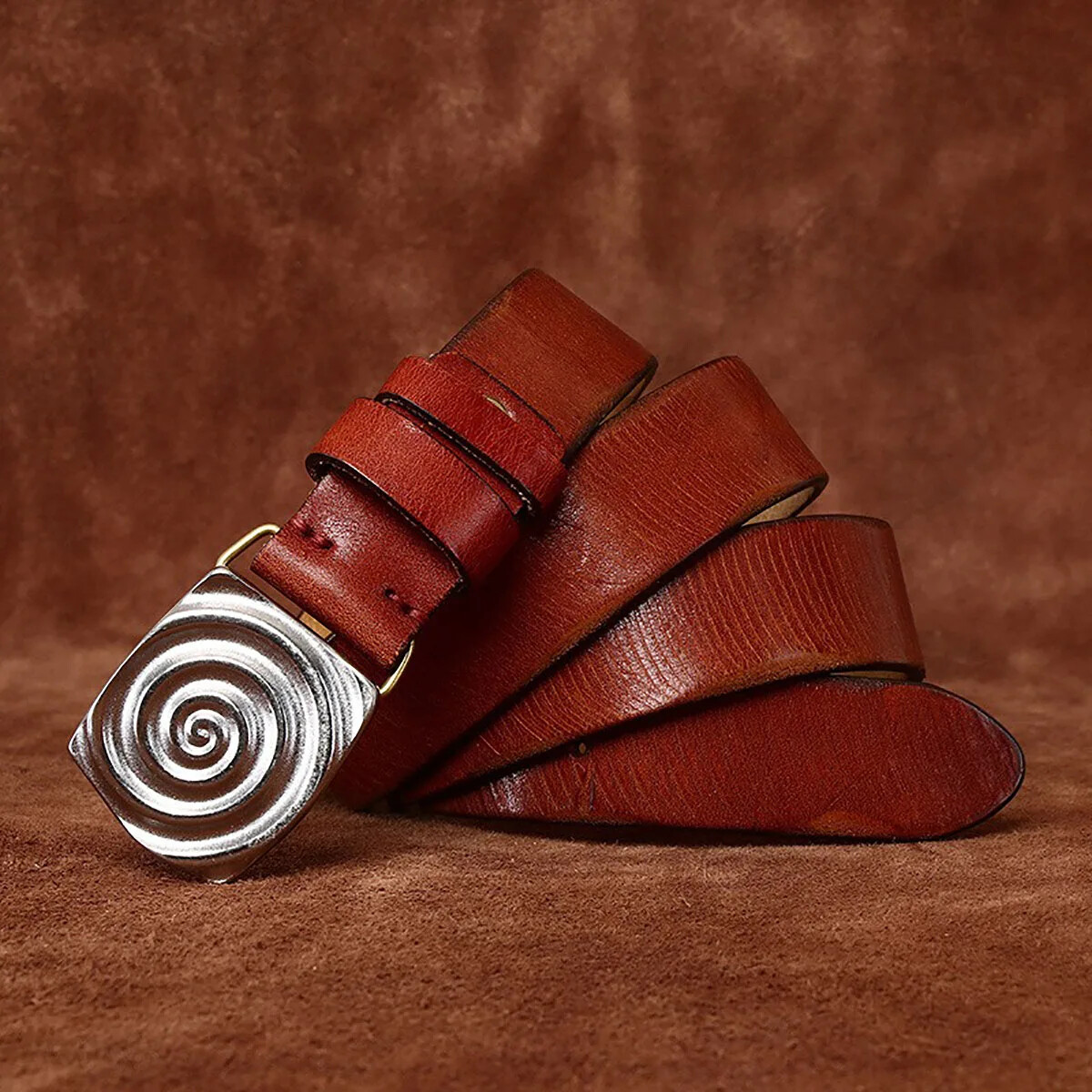 Retro Genuine Cowhide Leather Belt with 3.8cm Width Steel Buckle for Casual