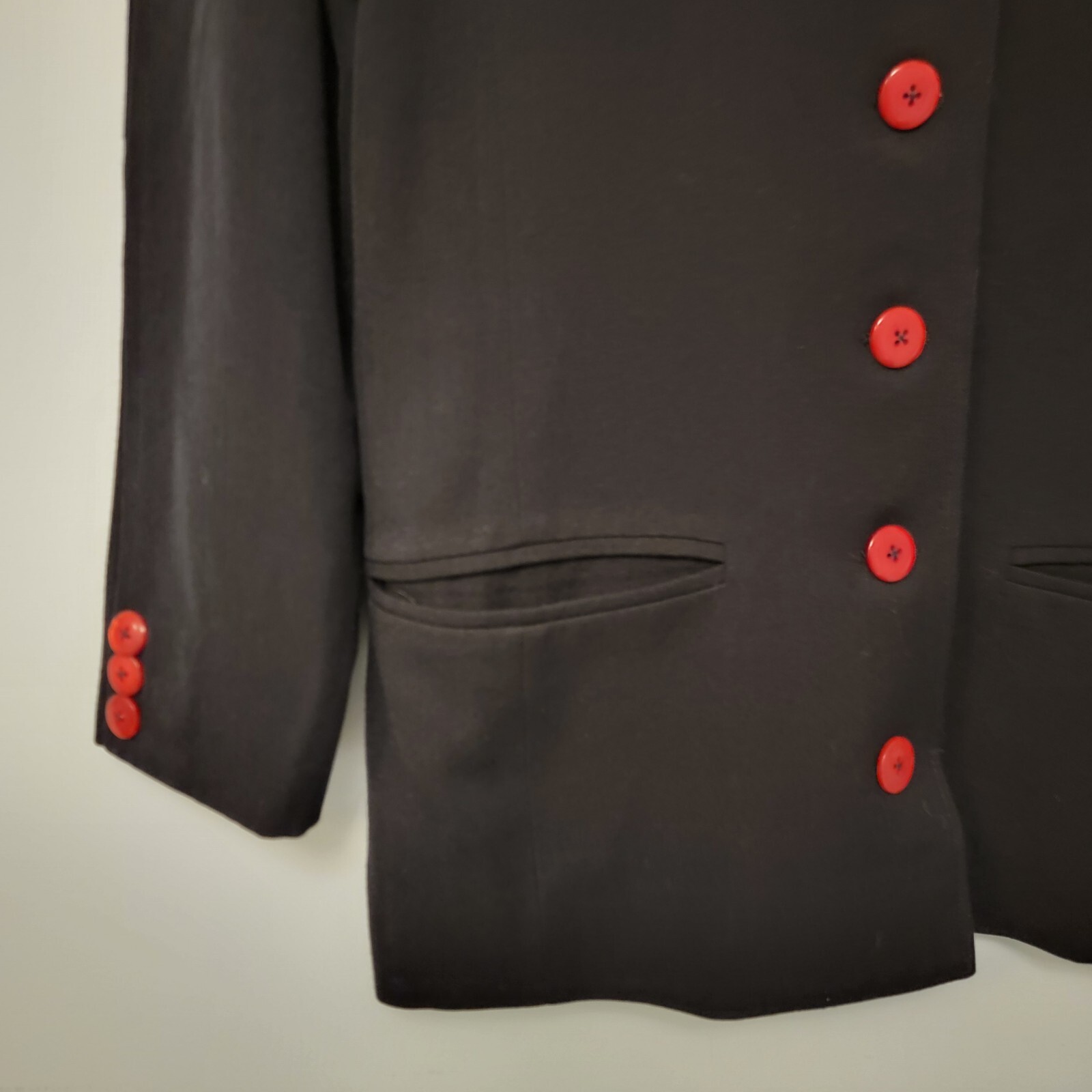 Vintage Gil Bret Blazer Single Breasted Jacket Black W/ Red Buttons Pockets Sz 8