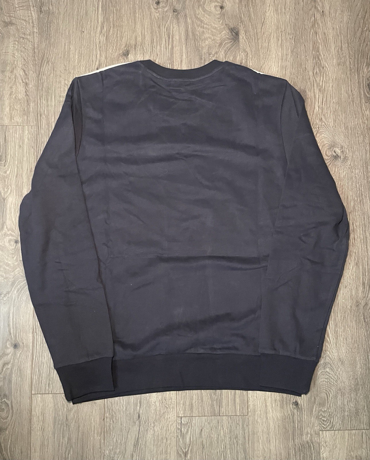 Moncler Striped Logo Long Sleeve Cotton Crewneck Sweatshirt Black Size Large