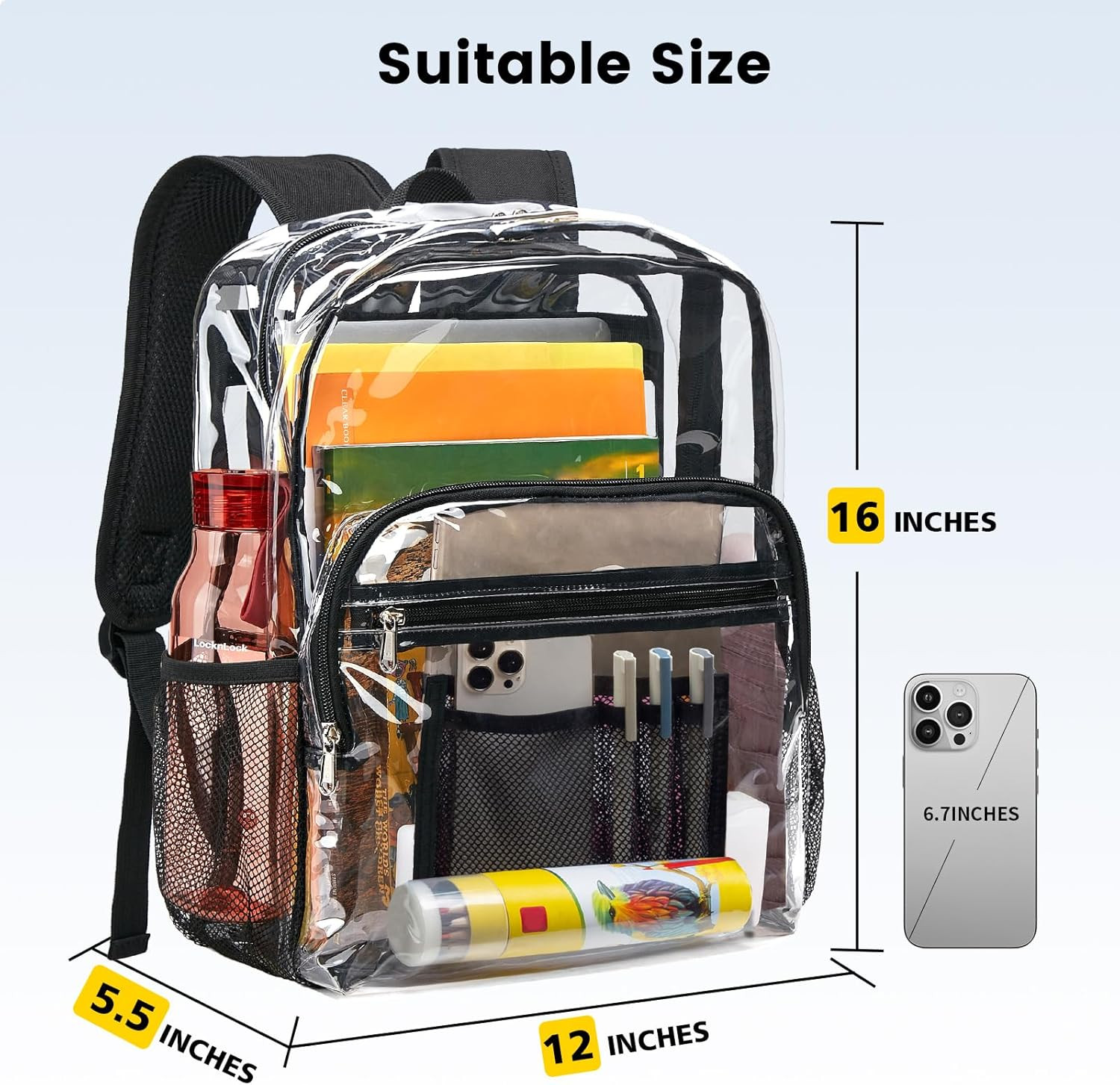 Vorspack Clear Backpack Heavy Duty – Clear Bookbag Large See through Backpack Pl
