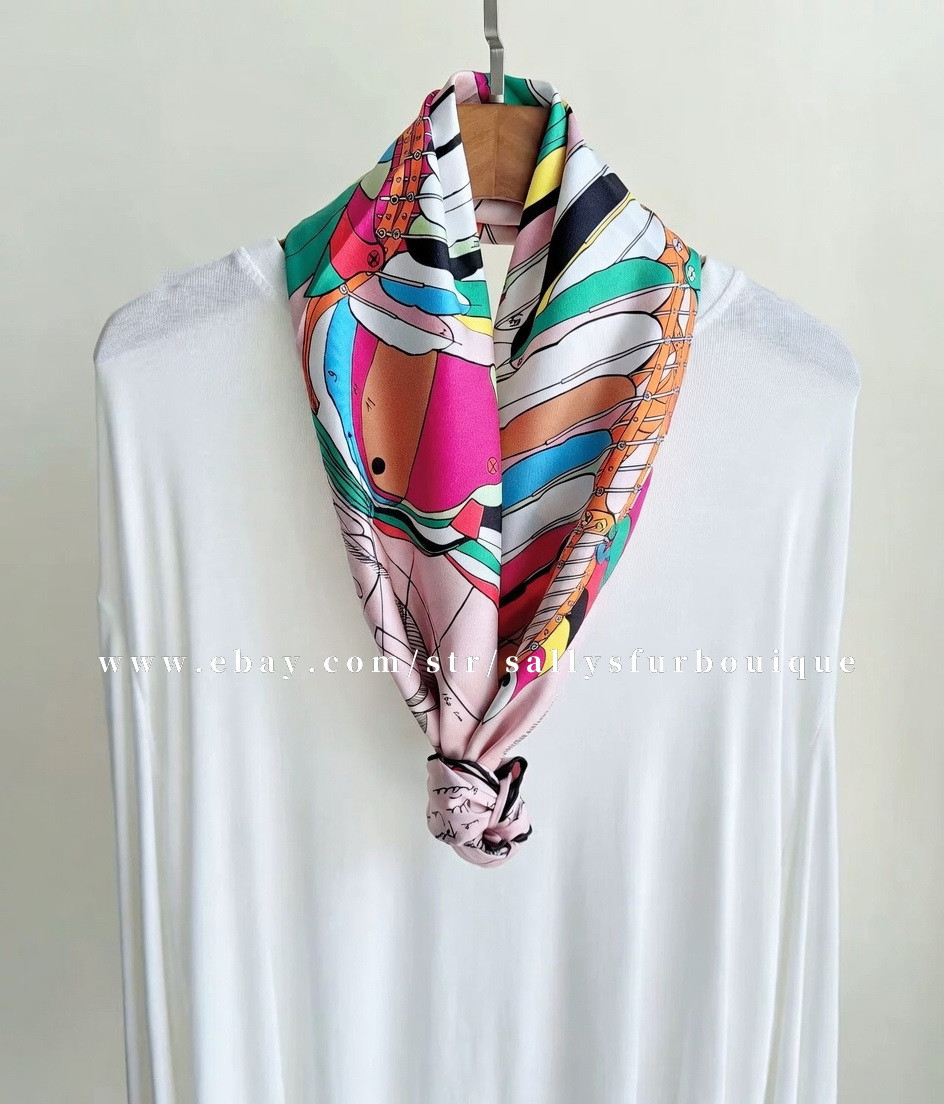 2026 Sallys 18 Momme Twill Silk Wrap Scarf Fly Horse Print Double Face Shawl 35″