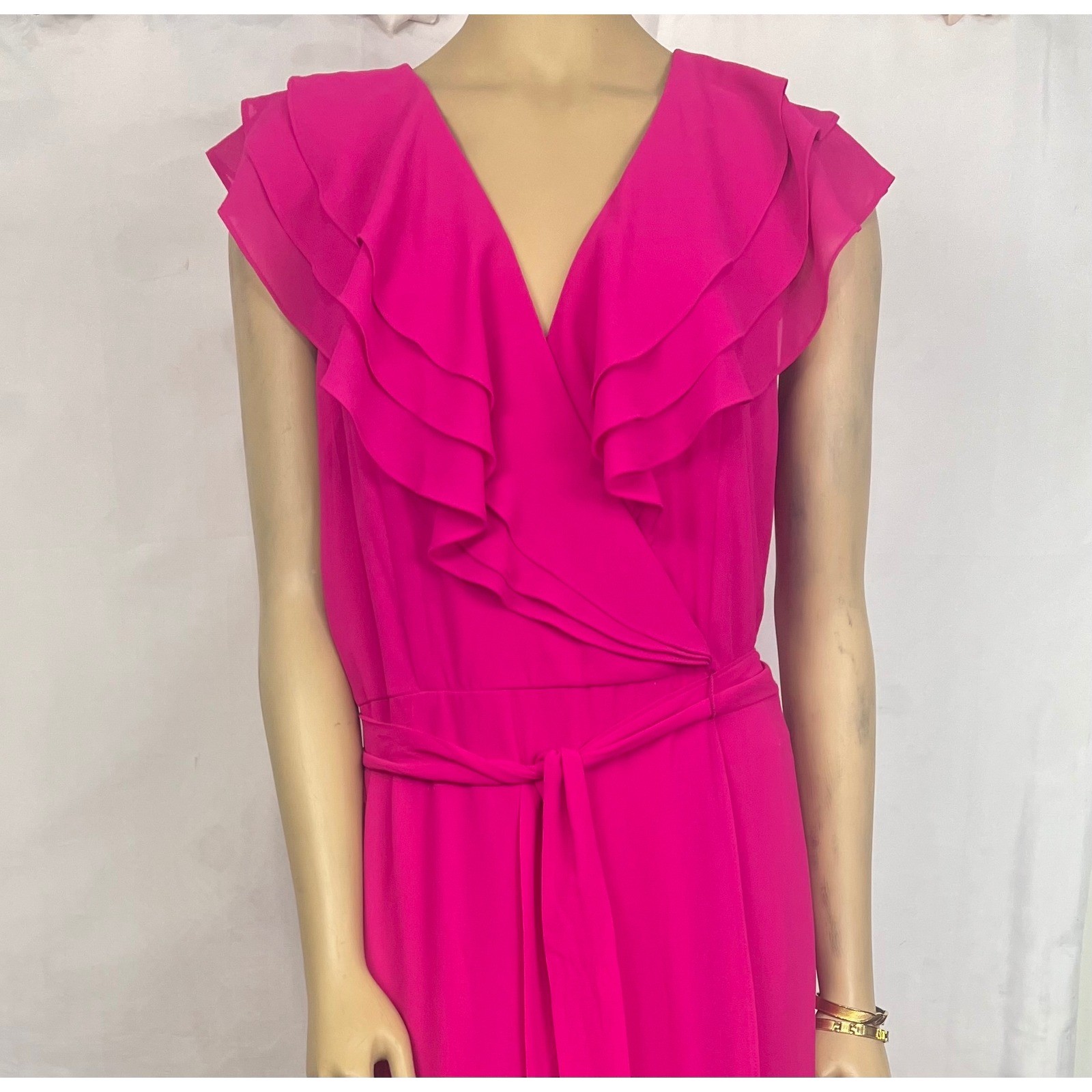 Jessica Howard Fuchsia Pink Ruffle V-Neck High-Low Maxi Dress 16 Formal wedding