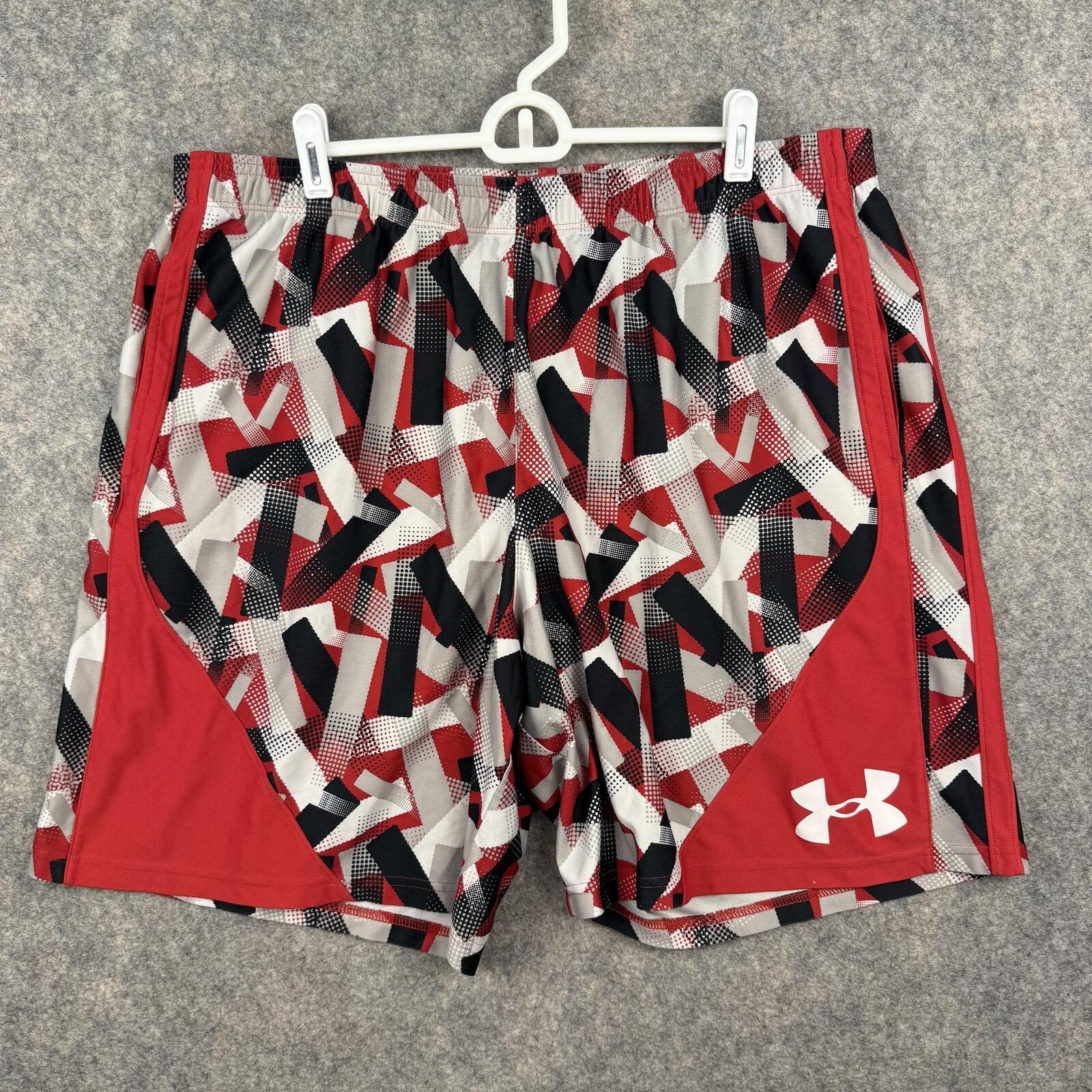 Under Armour Loose Shorts Pockets Red Black Silver Geometric Men 2XL 9” 522