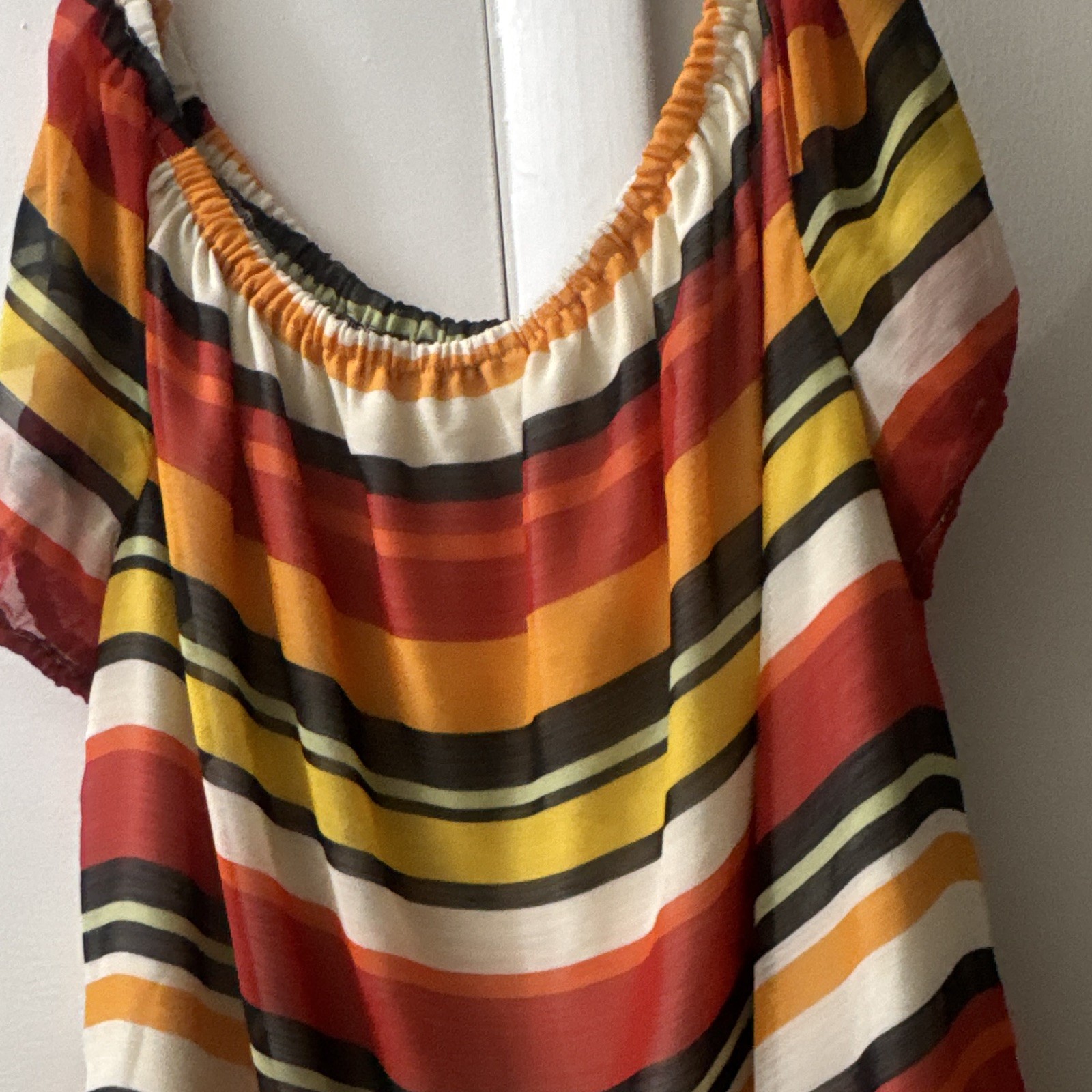 New & Company Women’s Multicolor Striped Ruffle Neck Pullover Chiffon Blouse XL