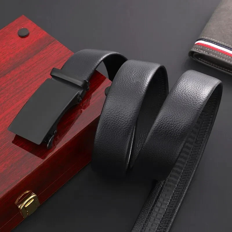 Genuine Leather Mens Ratchet Belt Belts For Men Adjustable Automatic Buckle