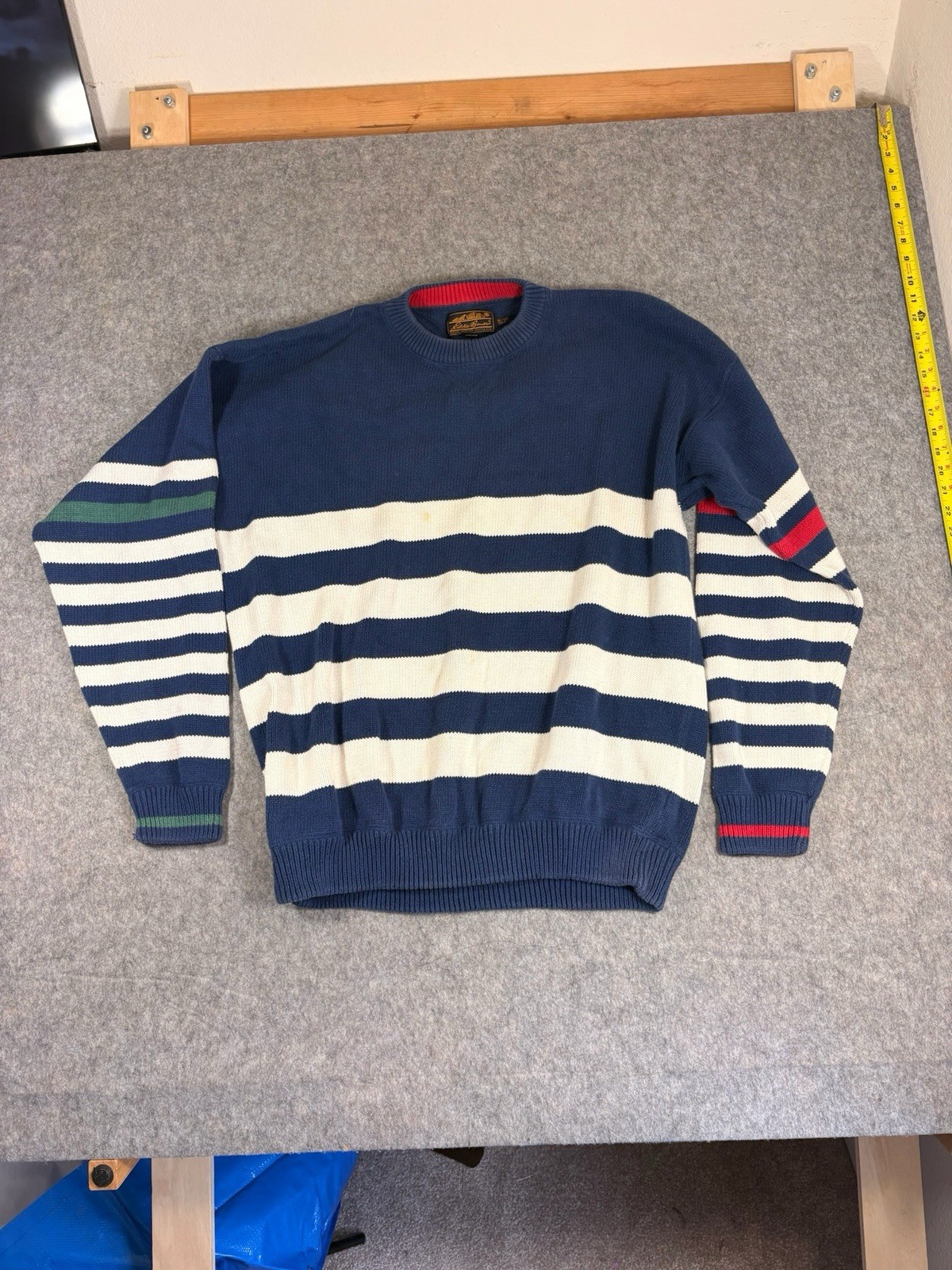 Vintage Eddie Bauer XL Striped Sweater Blue White Red Green Knit 90s USA
