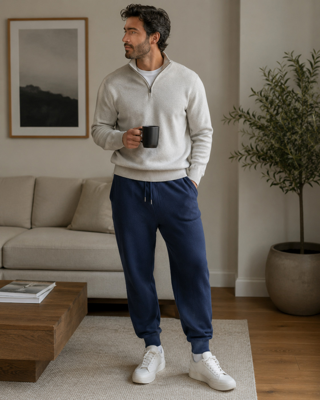 NWT Naadam Sweatpants Mens XL Navy Cashmere Blend Joggers Cuffed Knit Lounge LUX