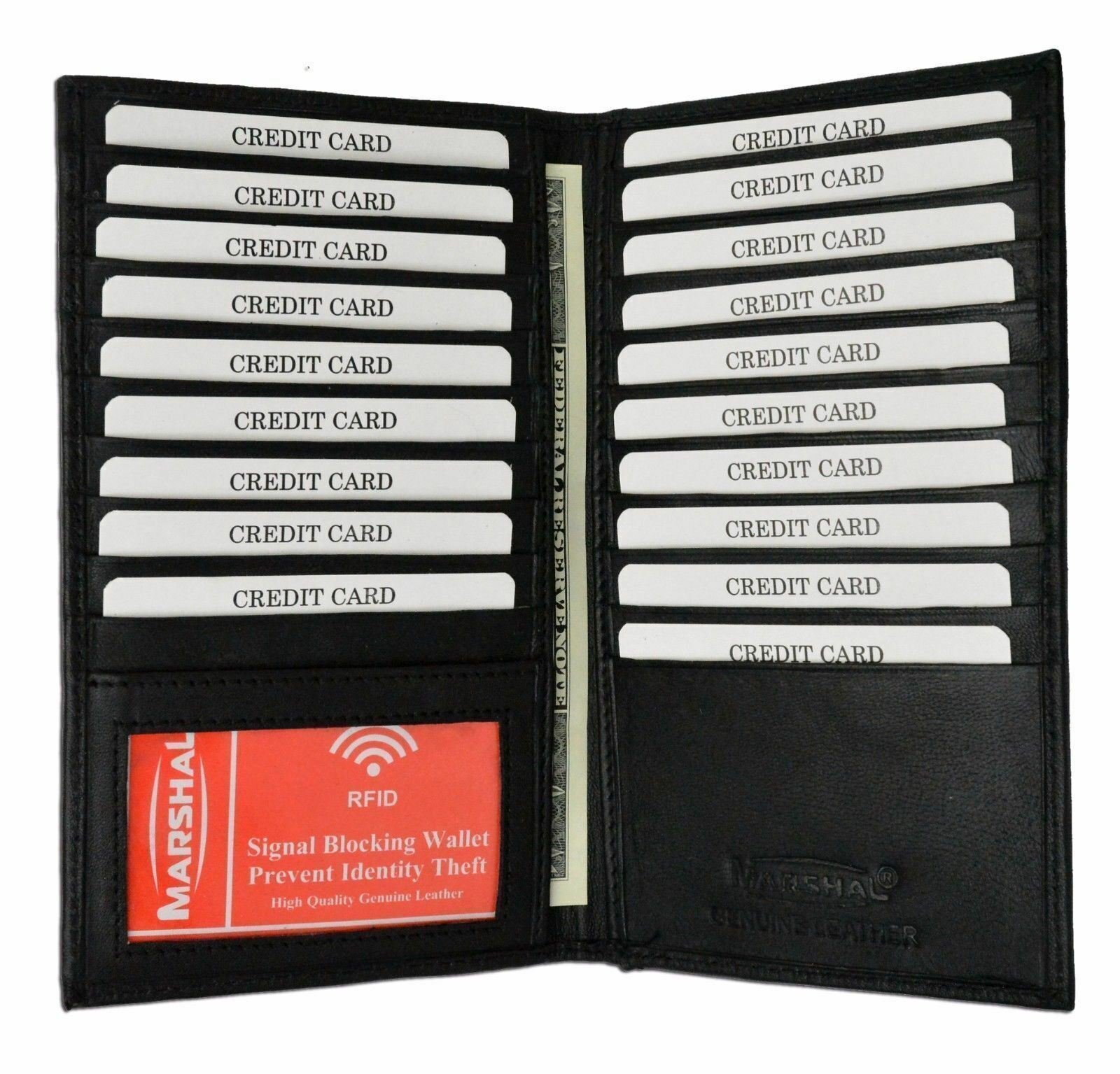 Marshal Mens RFID Blocking Deluxe Credit Card Case Wallet Leather Secretary