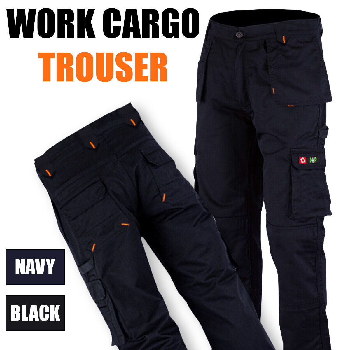 Mens Cargo Combat Work Trousers Size 30 to 44 Black Navy Trousers with Knee Pads
