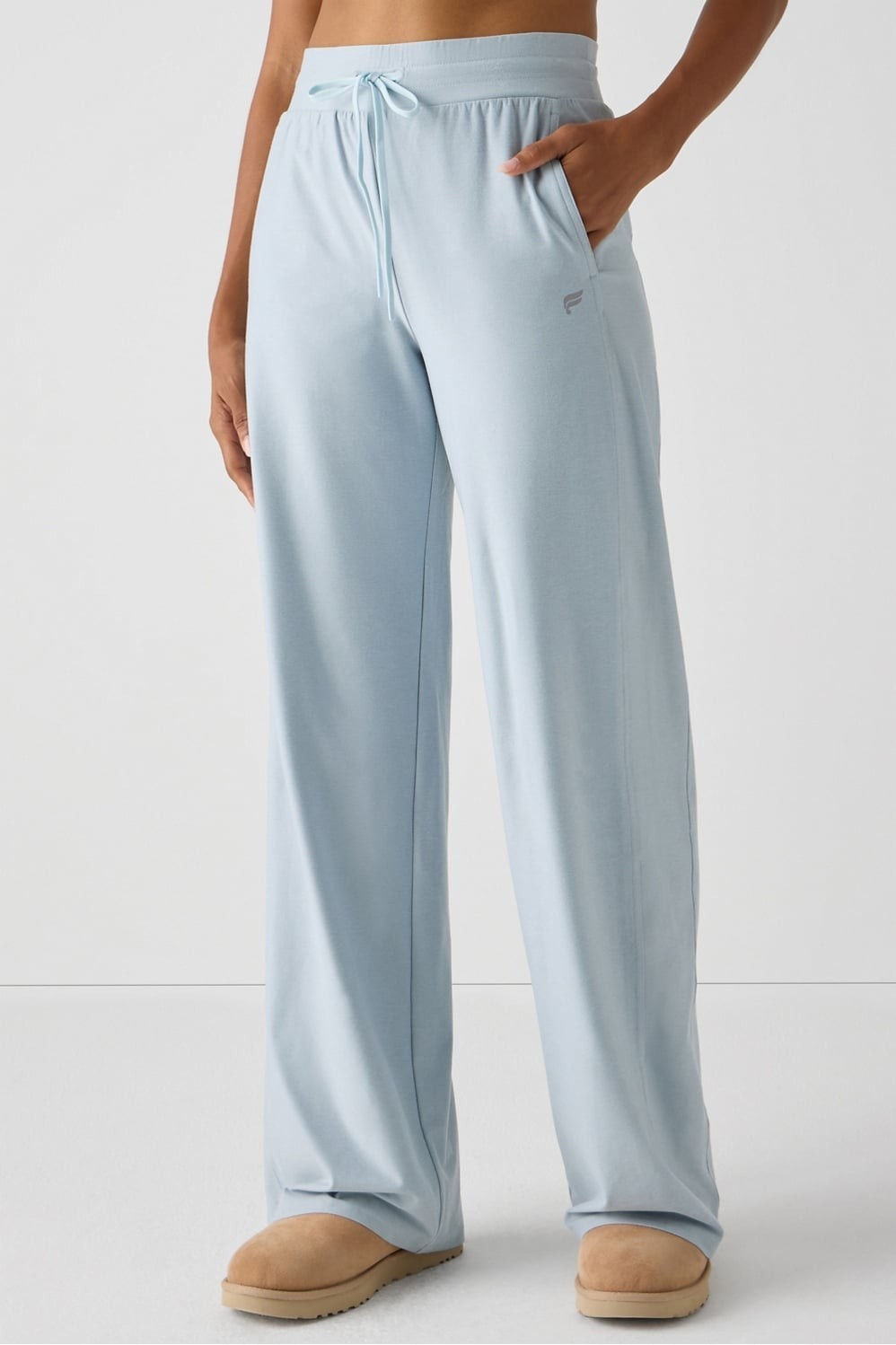 FABLETICS CLOUD JERSEY WIDE LEG PANT – ICED OUT HEATHER – SMALL