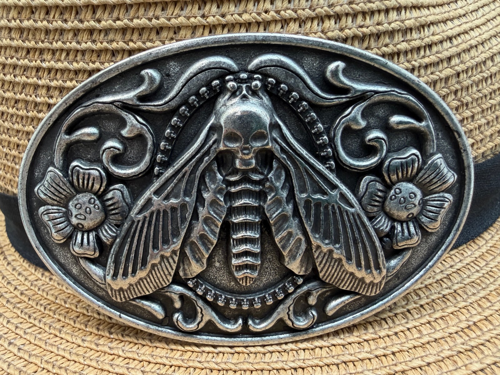 Vintage Western Moth Belt Buckle Metal Skull Insect Goth Punk Yallternative