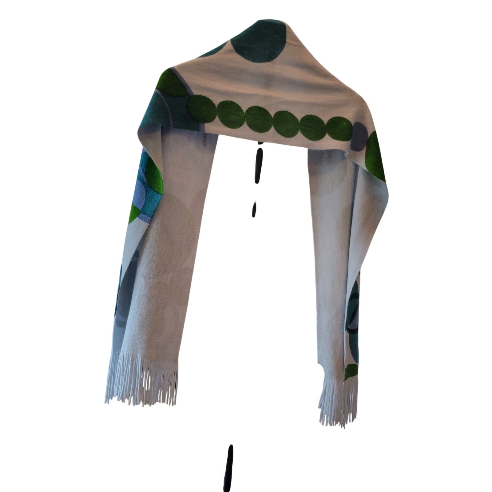 Frank Lloyd Wright Scarf Imperial Circles Blue Green Geometric Fringe Knit NEW
