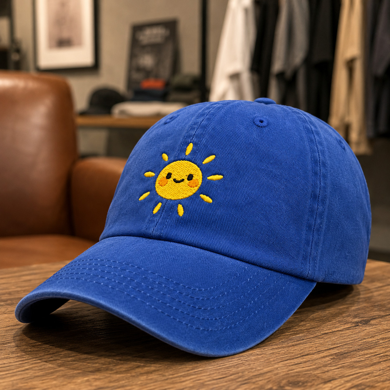 Smiling Sun Embroidered Baseball Cap, Happy Face Sunshine Dad Hat