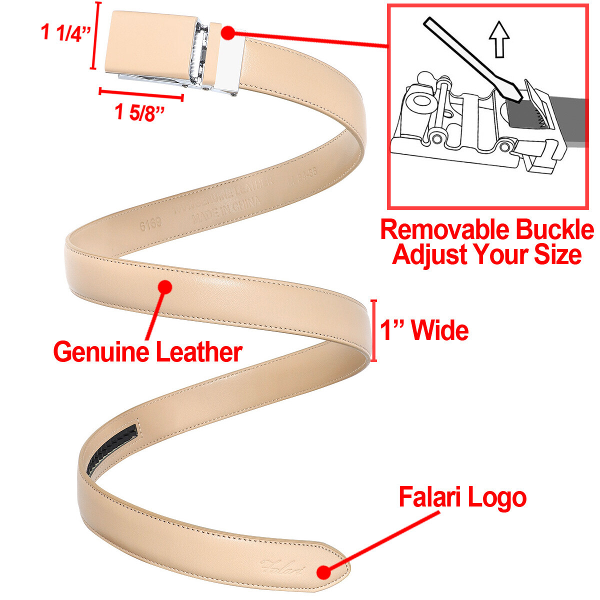 Falari Automatic Buckle Genuine Leather Ratchet Belt for Women Kids Boys Girls