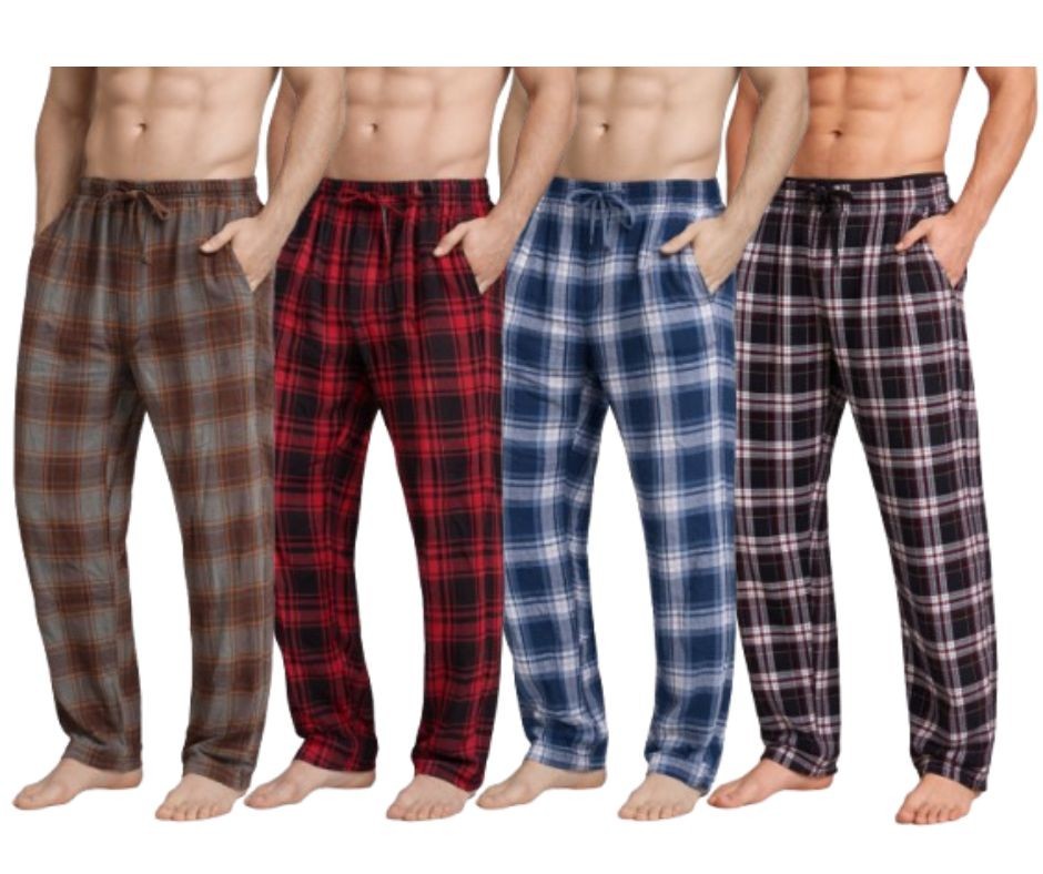 (4 Pack) Men’s Cotton Knit Flannel Plaid Lounge Pajama Pants