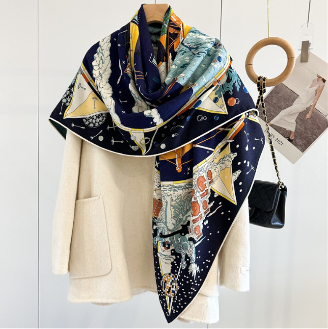 70% Cashmere 30% Silk Scarf Neckerchief 53” Shawl Bandana starry sky Print Wrap