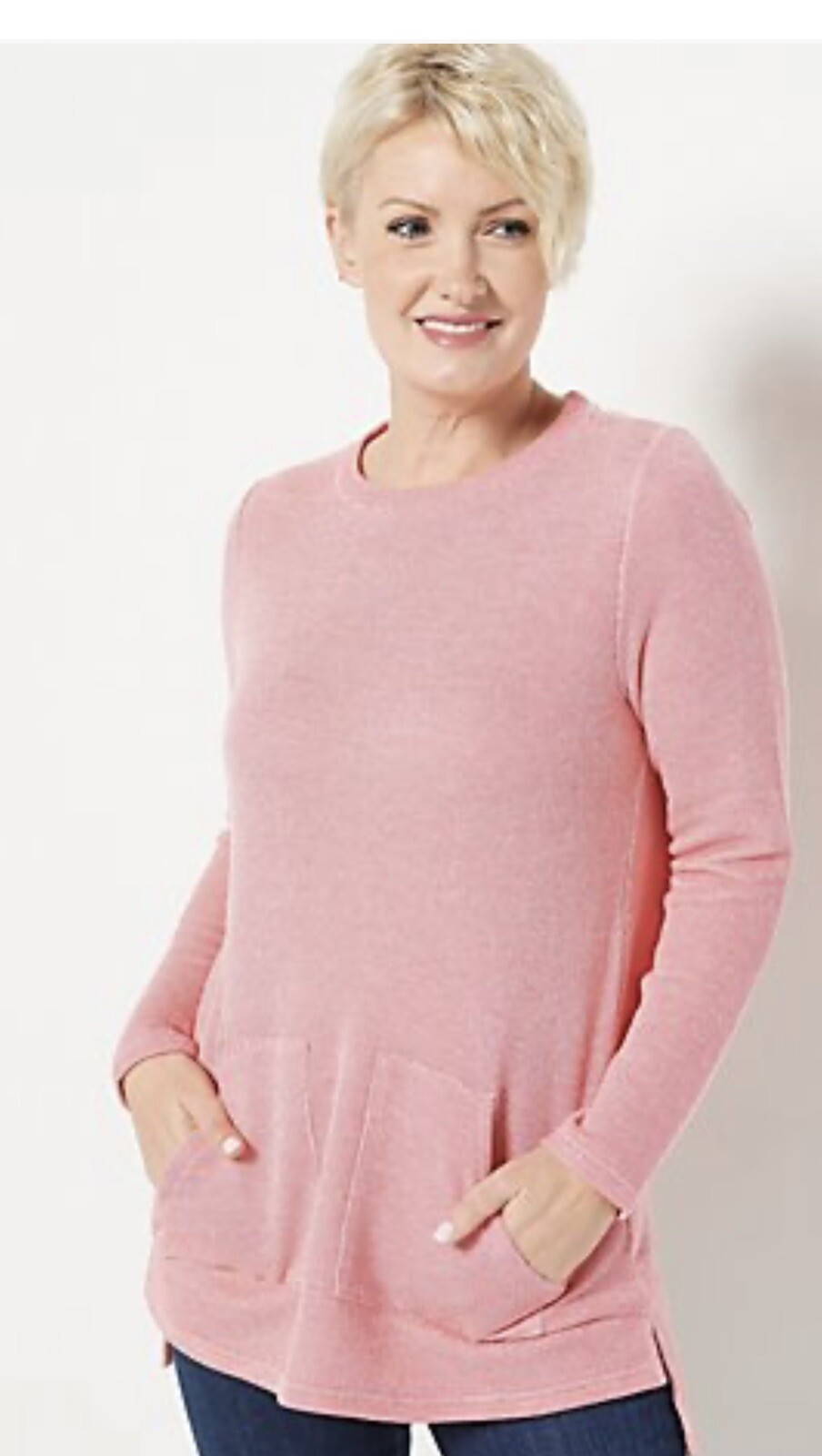 Modern Soul Novelty Knit Angled Pocket Sweatshirt Coral Med A473364 NWOT Nice