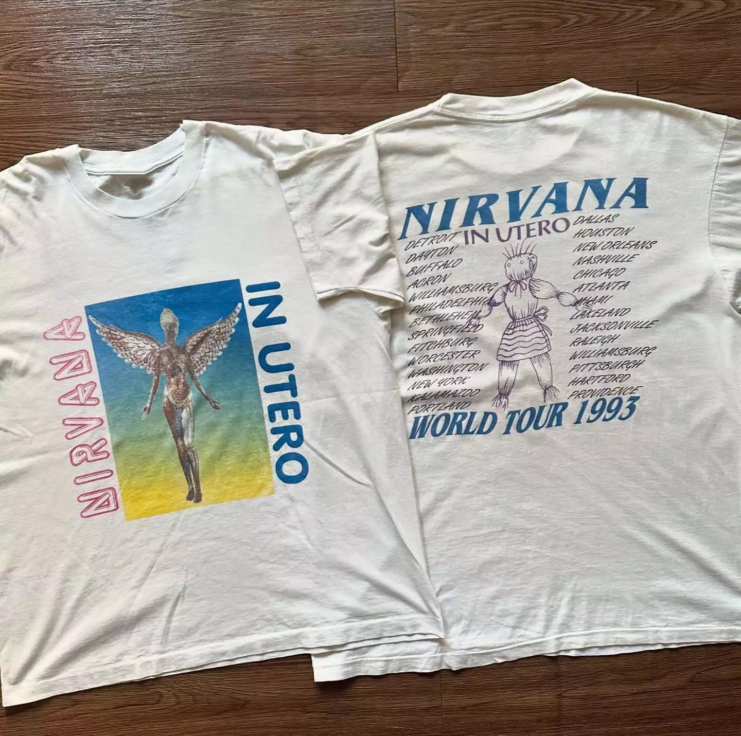 Nirvana In Utero World Tour 1993 Tee 2 Sided 90s DO749
