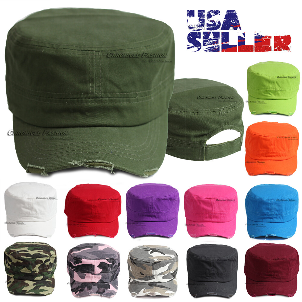 Cadet Hat Army Castro Baseball Cap Adjustable Distressed Solid Plain Men Hats