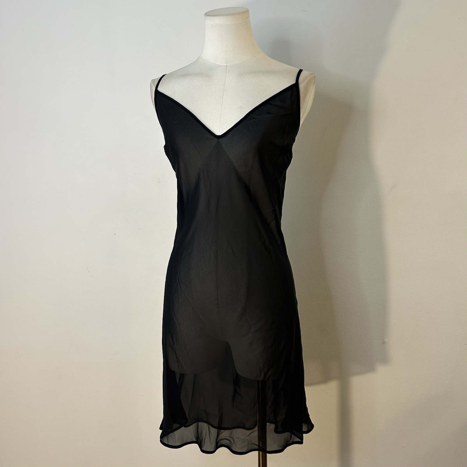 Y2K Sheer Black Mini Slip Dress Whimsigoth Alt Grunge Goth Fairy 39-43 Inch Bust