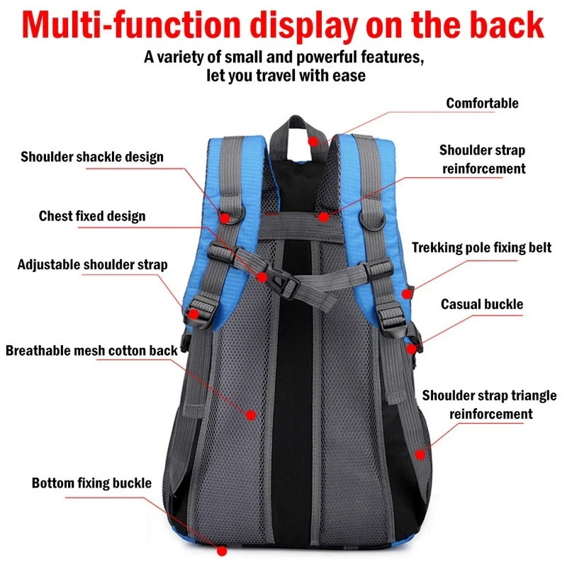 40L Men Women Travel Backpack Rucksack Camping Laptop Hiking School Book Bag